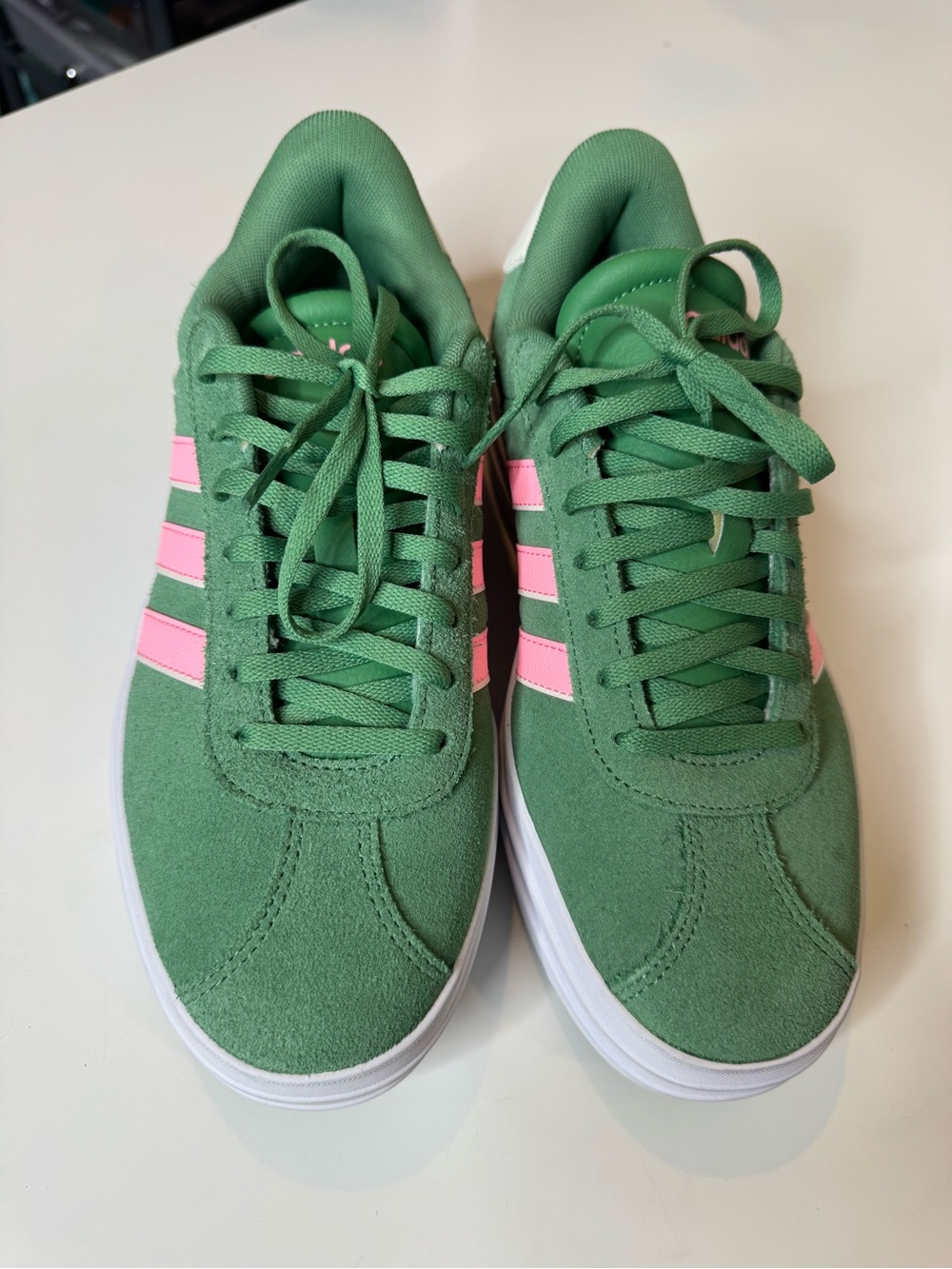 Adidas VL Court Bold Platform Sneakers Green Pink Suede Low Top Shoes 8